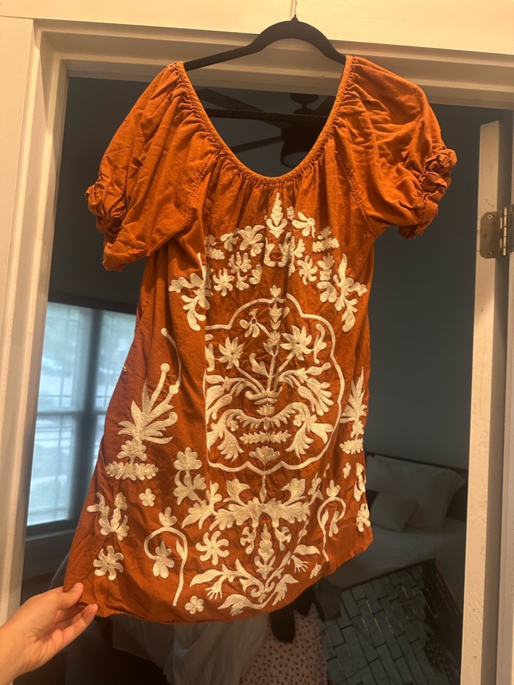 Free People Rust Orange Embroidered Mini Dress